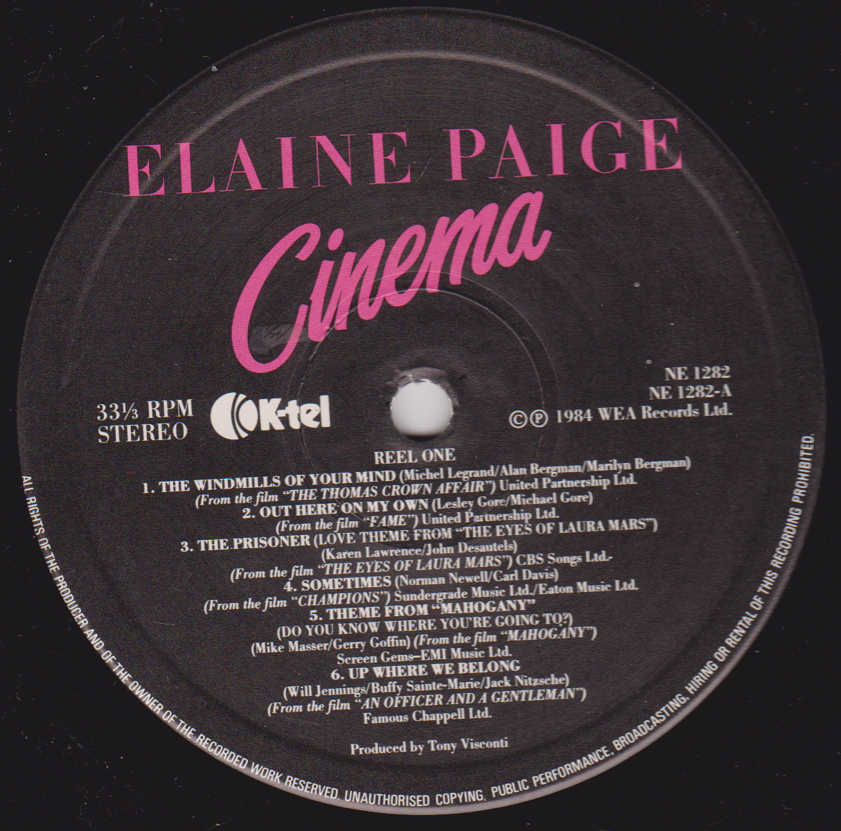 Elaine Paige ‎– Cinema (K-Tel 1984) 12" vinyl LP VG/VG