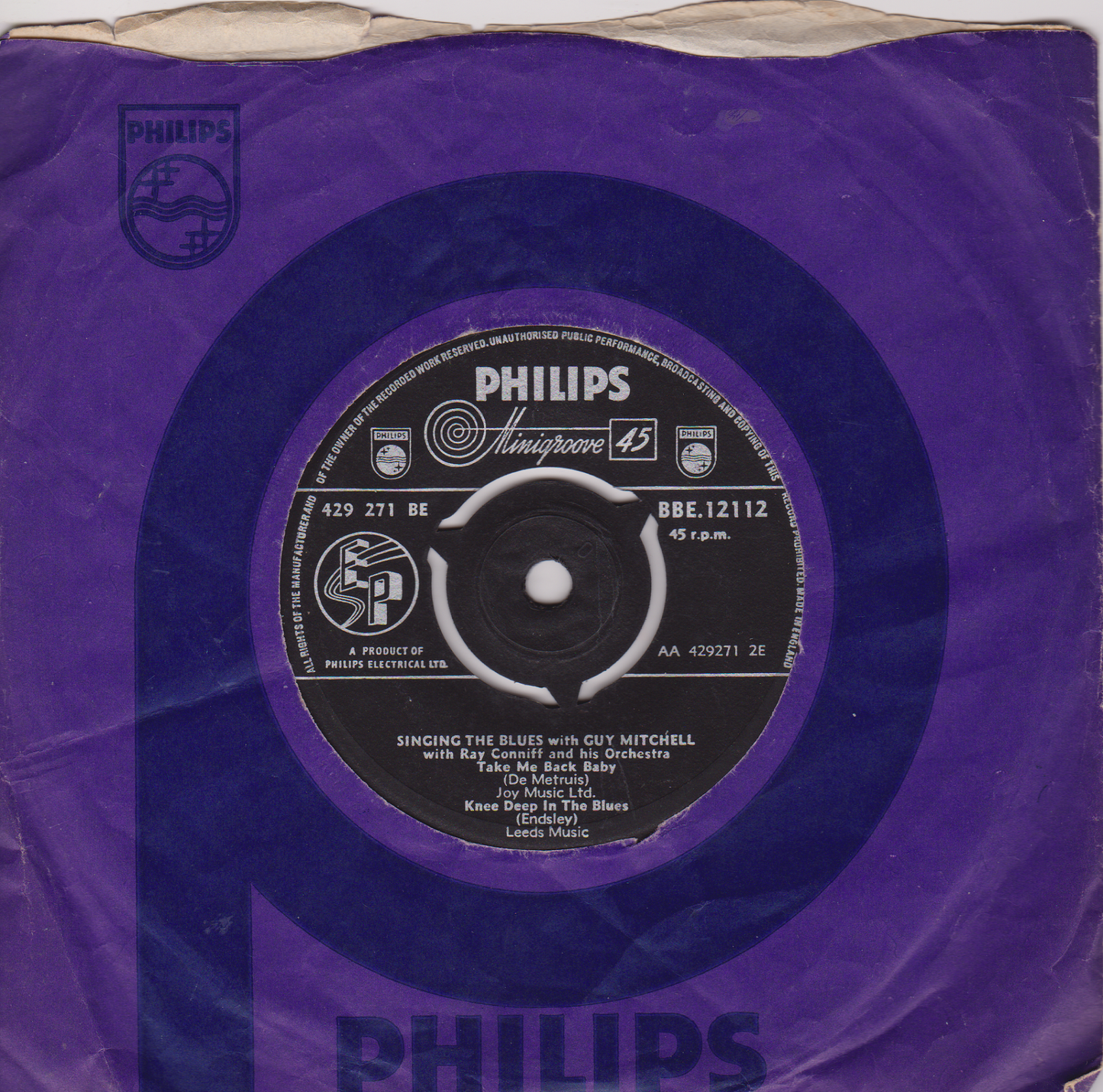 Guy Mitchell – Singing The Blues With (Philips 1956) 7" vinyl EP VG/-
