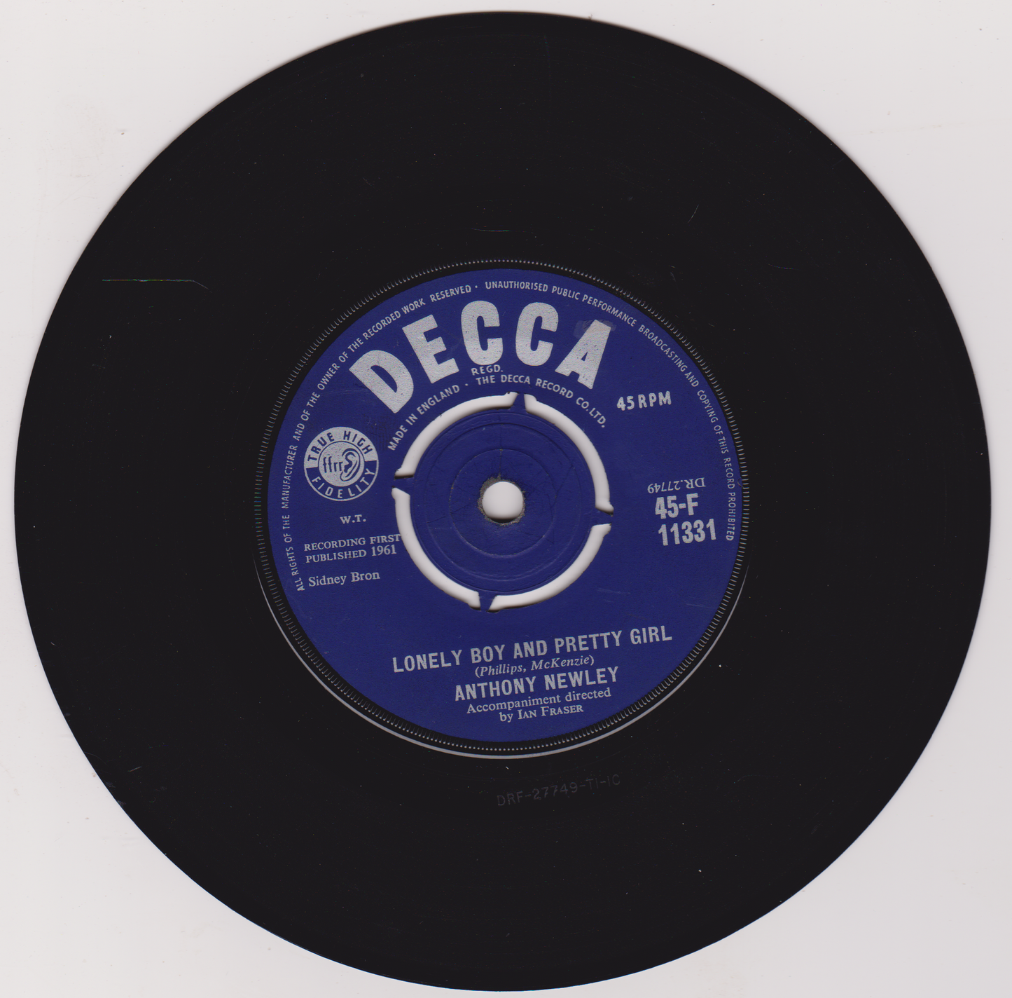 Anthony Newley - And The Heavens Cried (Decca 1961) 7" vinyl single VG/-