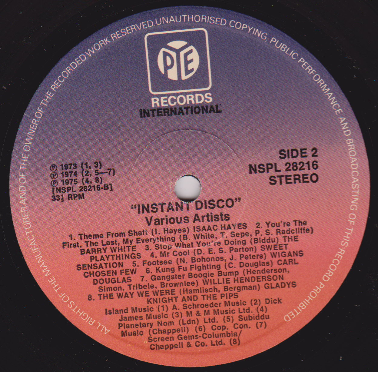 Various ‎– Instant Disco (Pye 1975) 12" vinyl LP VG/VG