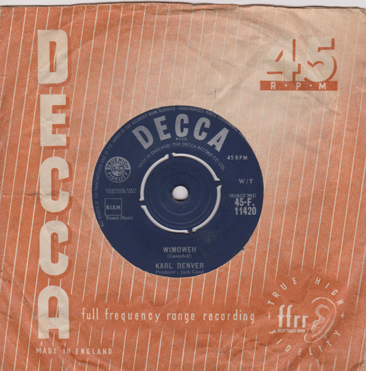 Karl Denver – Wimoweh (Decca 1962) 7" vinyl single VG/VG