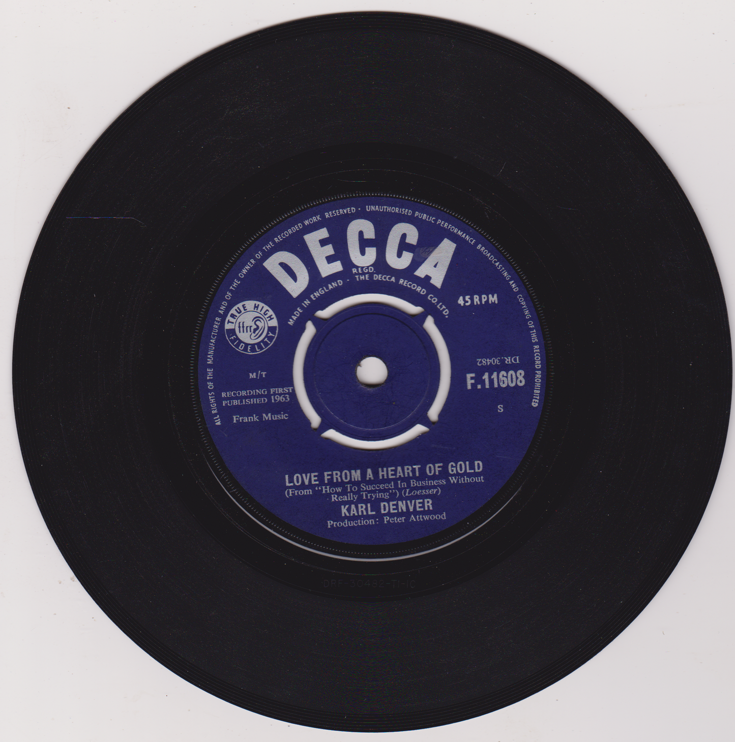Karl Denver – Can You Forgive Me (Decca 1963) 7" vinyl single VG/-