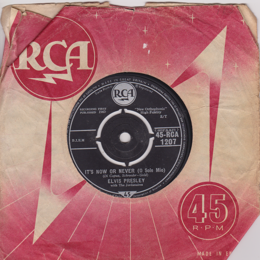 Elvis Presley With The Jordanaires ‎– It's Now Or Never (O Sole Mio) (RCA 1960) 7" vinyl single G+/G
