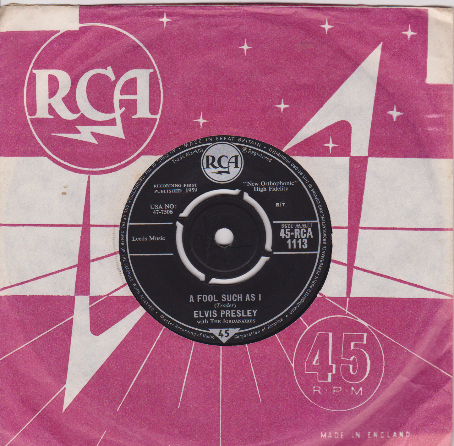 Elvis Presley - A Fool Such As I (RCA 1960) 7" vinyl single VG/VG