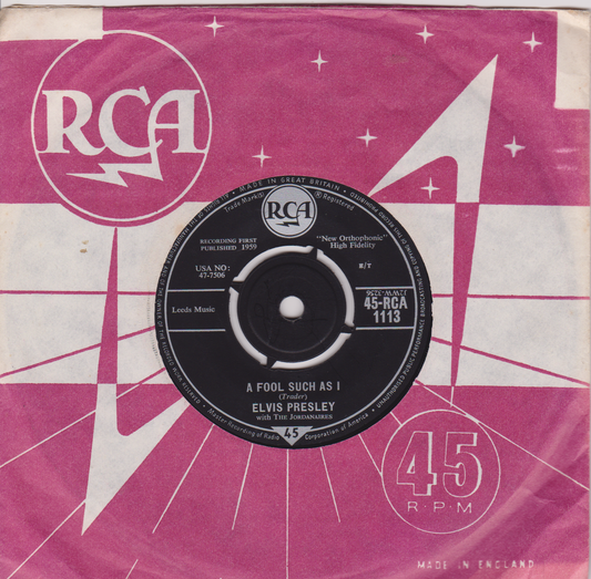 Elvis Presley - A Fool Such As I (RCA 1960) 7" vinyl single VG/VG