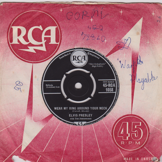 Elvis Presley With The Jordanaires – Wear My Ring Around Your Neck (RCA 1968) 7" vinyl single G+/G