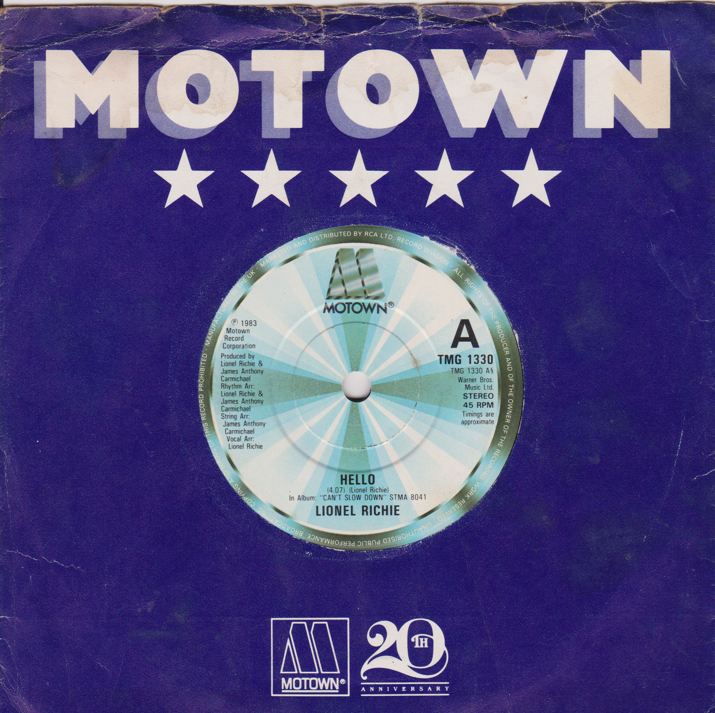 Motown record album cover with a blue background and white text