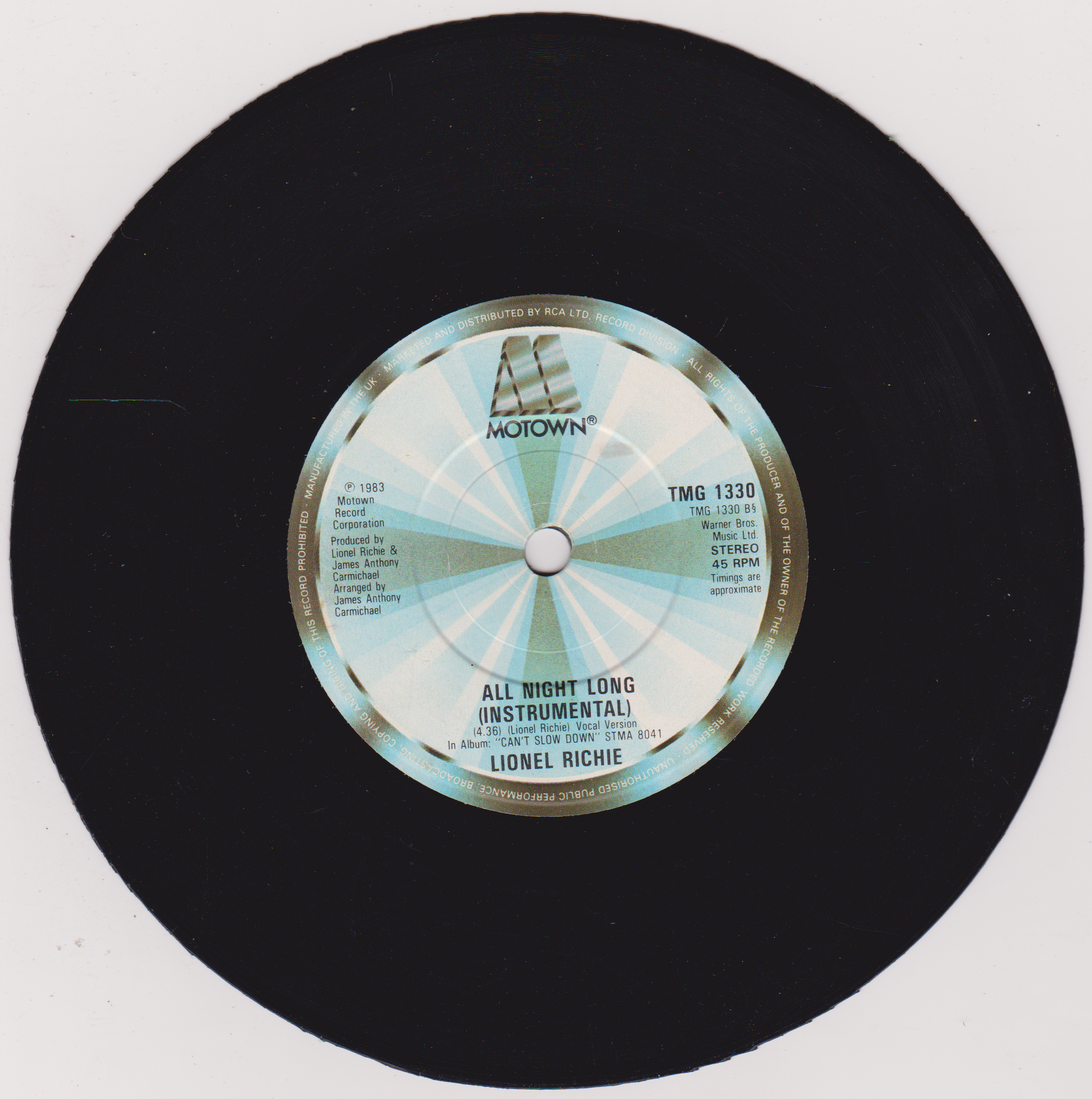 Vinyl record with a label on a white background