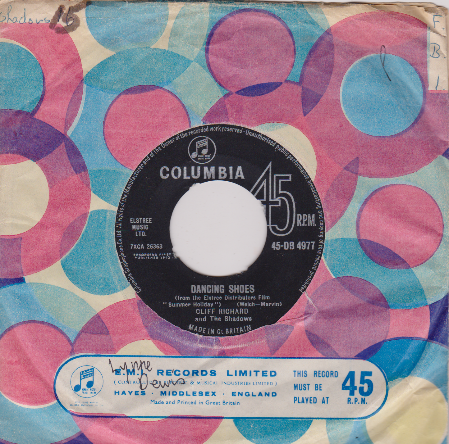 Cliff Richard And The Shadows ‎– Summer Holiday (Columbia 1963) 7" vinyl single VG/VG jukebox