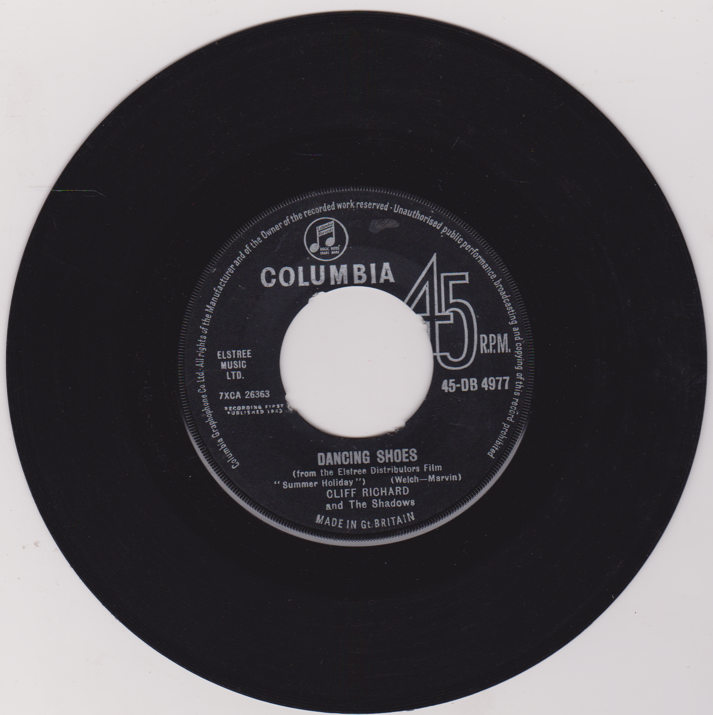 Cliff Richard And The Shadows ‎– Summer Holiday (Columbia 1963) 7" vinyl single VG/VG jukebox