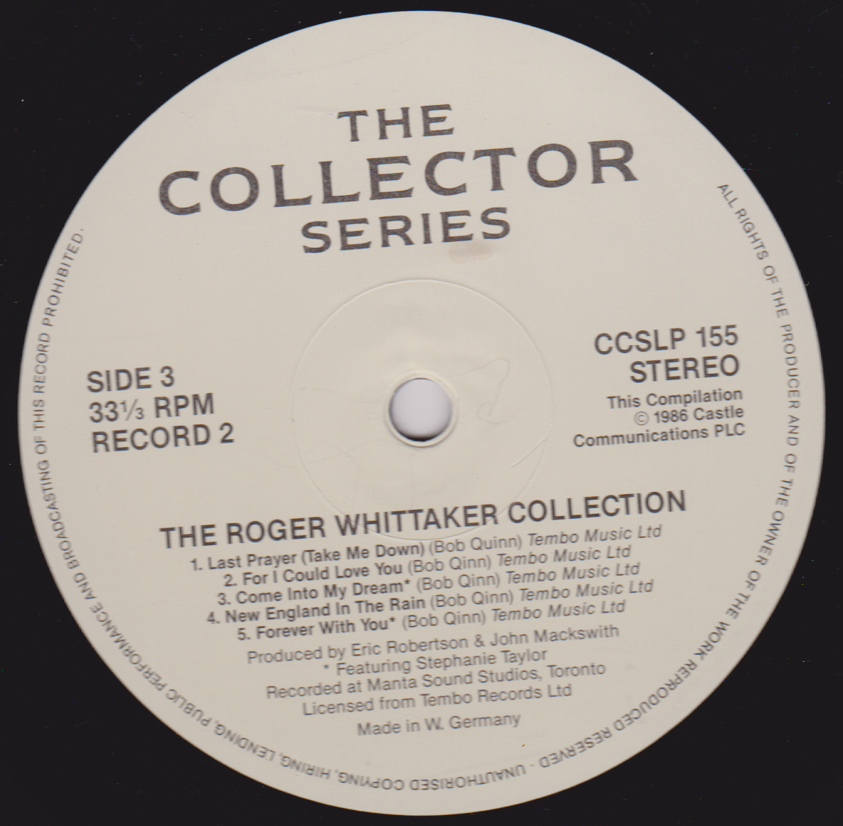 Roger Whittaker – The Roger Whittaker Collection (Castle 1986) 2x12" vinyl LP VG/VG