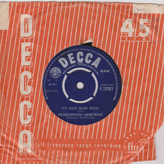 Hedgehoppers Anonymous ‎– It's Good News Week (Decca 1965) 7" vinyl single VG/-