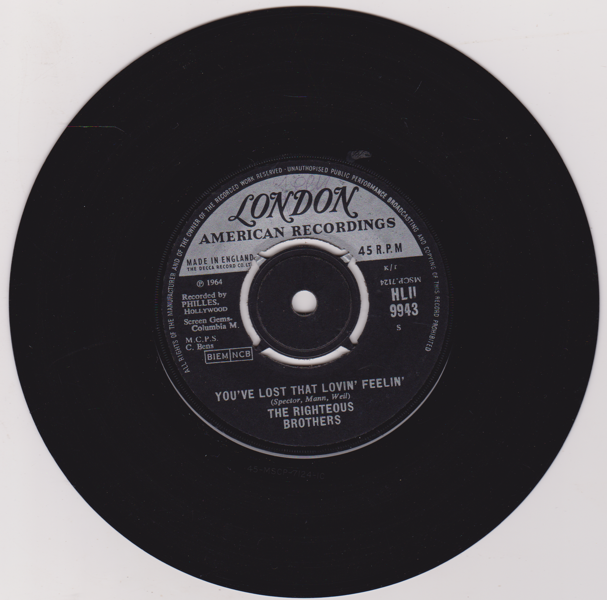 Vinyl record label for London American Recordings with text and a white center.