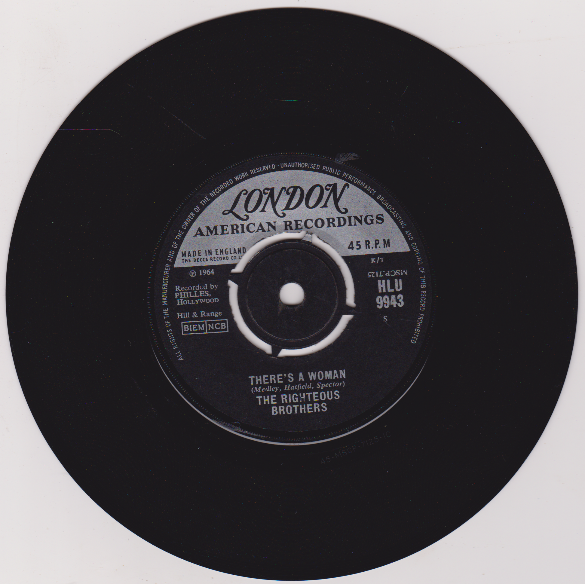 Black vinyl record with 'London American Recordings' label on a white background