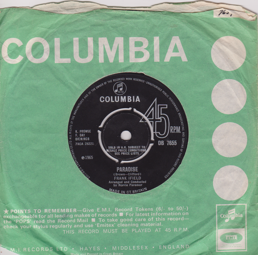 Frank Ifield - Paradise (Columbia 1965) 7" vinyl single VG/VG