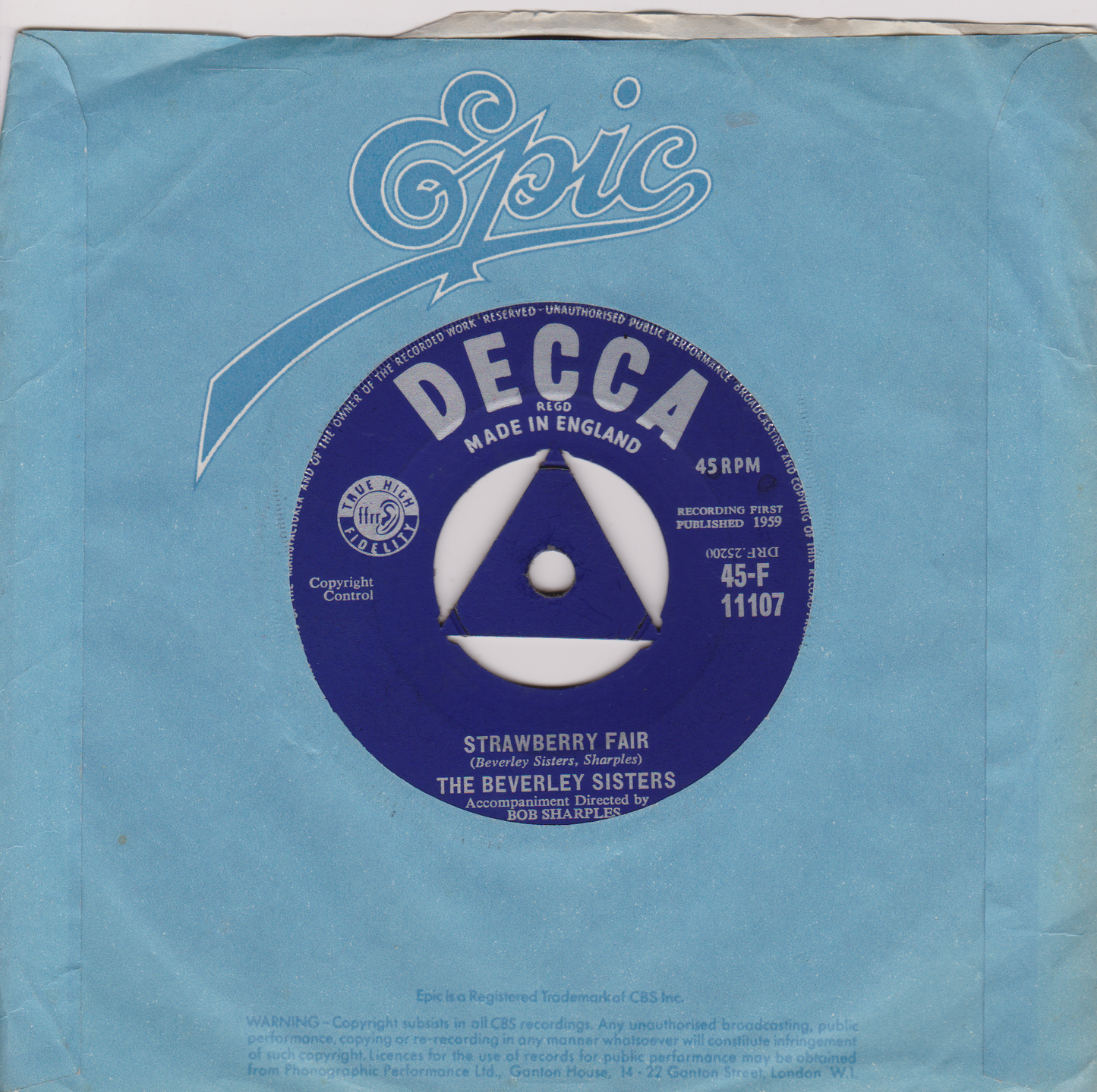 The Beverley Sisters ‎– The Little Drummer Boy (Decca 1959) 7" vinyl single VG/-