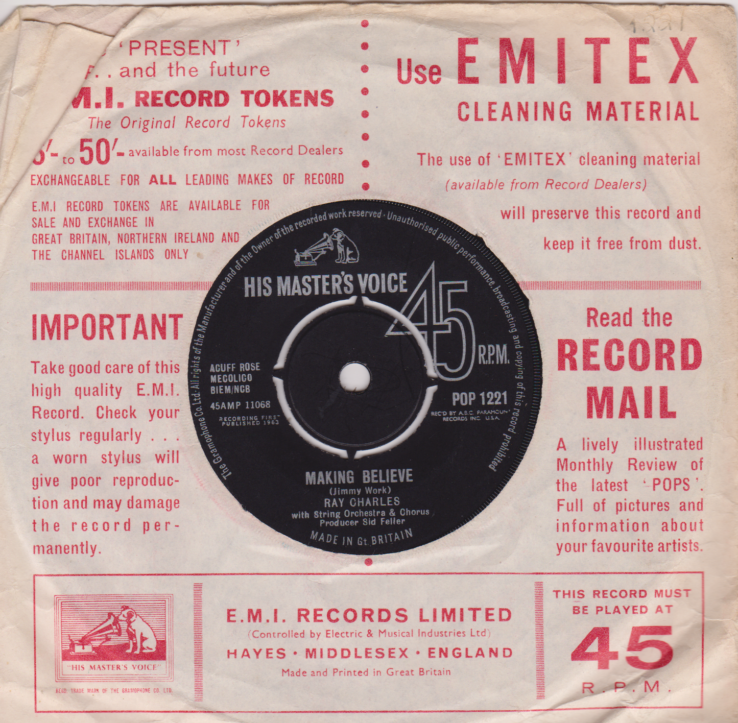 Ray Charles – Busted (HMV 1963) 7" vinyl single VG/VG