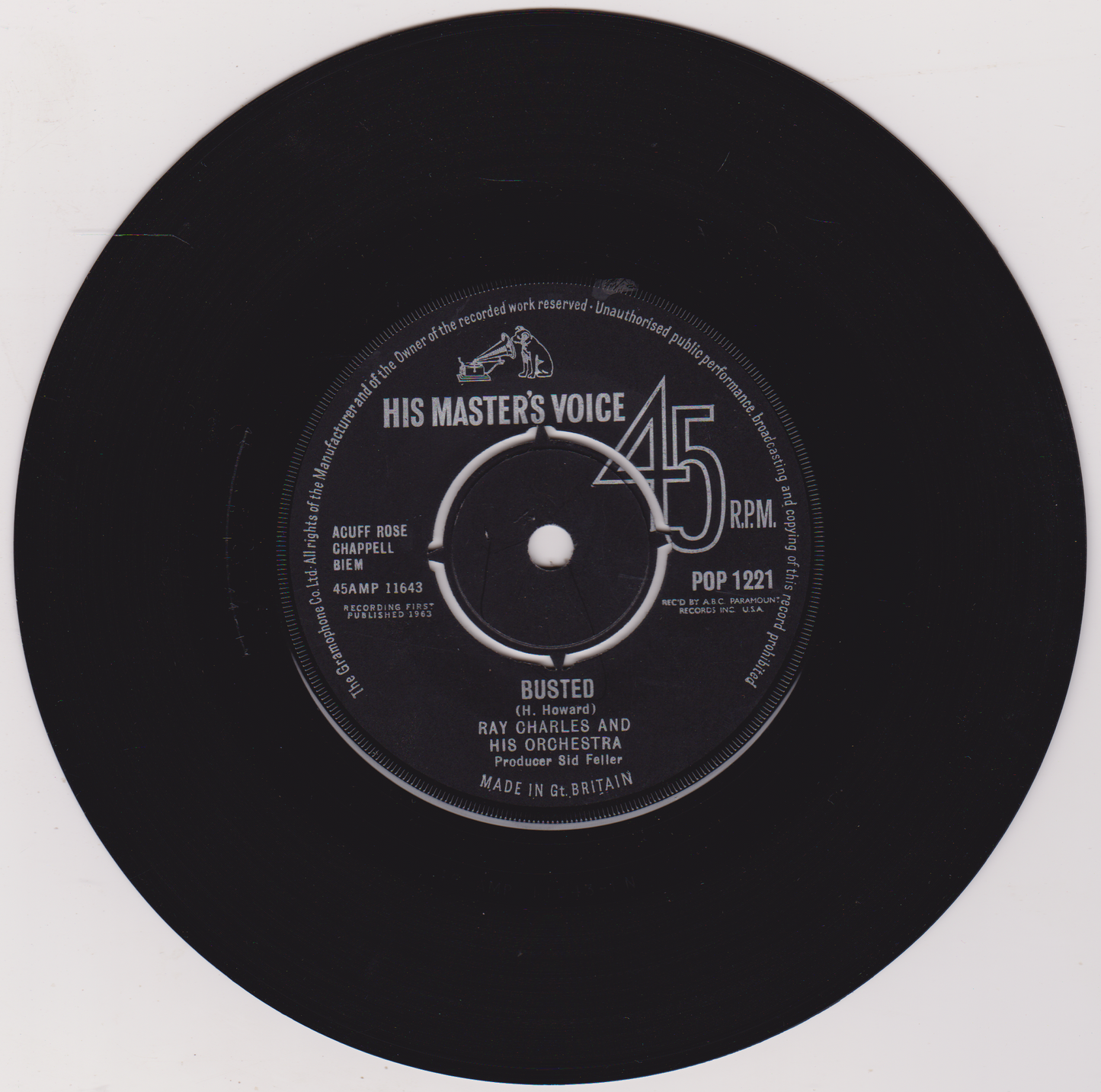 Ray Charles – Busted (HMV 1963) 7" vinyl single VG/VG