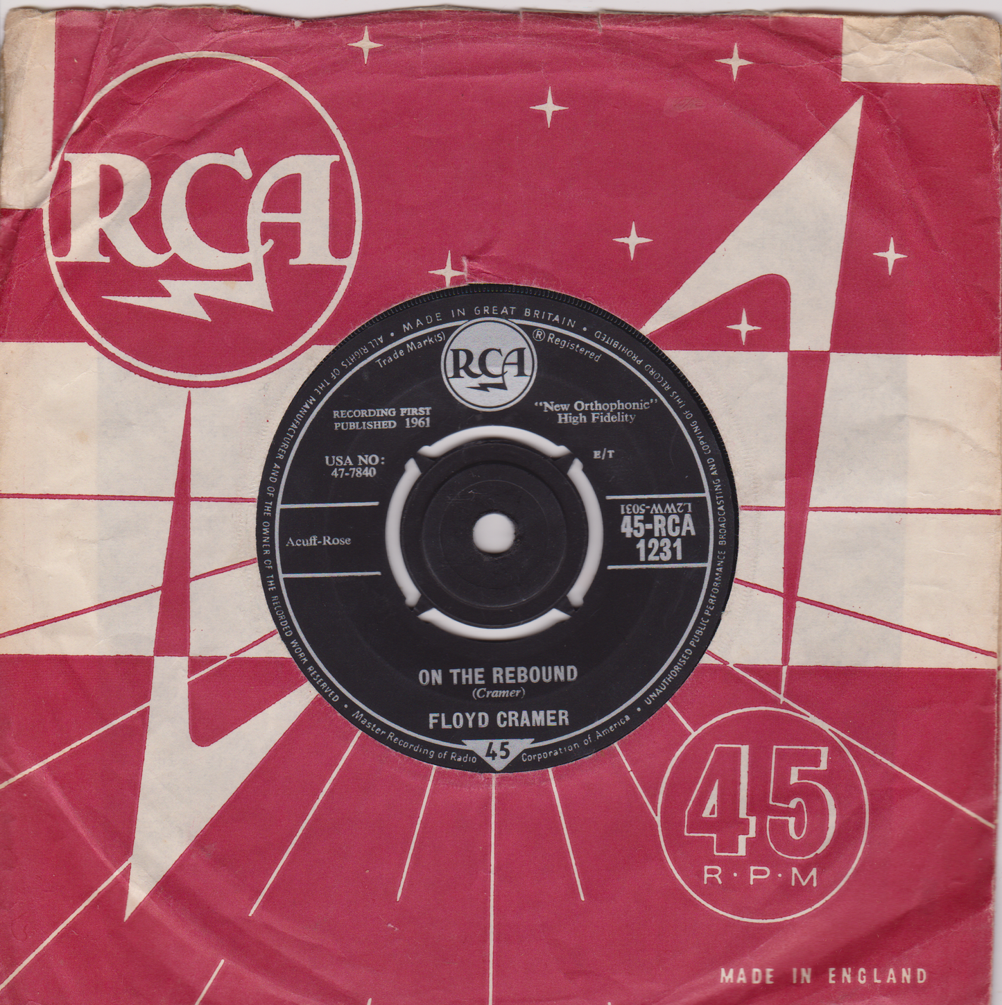 Floyd Cramer ‎– On The Rebound (RCA 1961) 7" vinyl single VG/VG