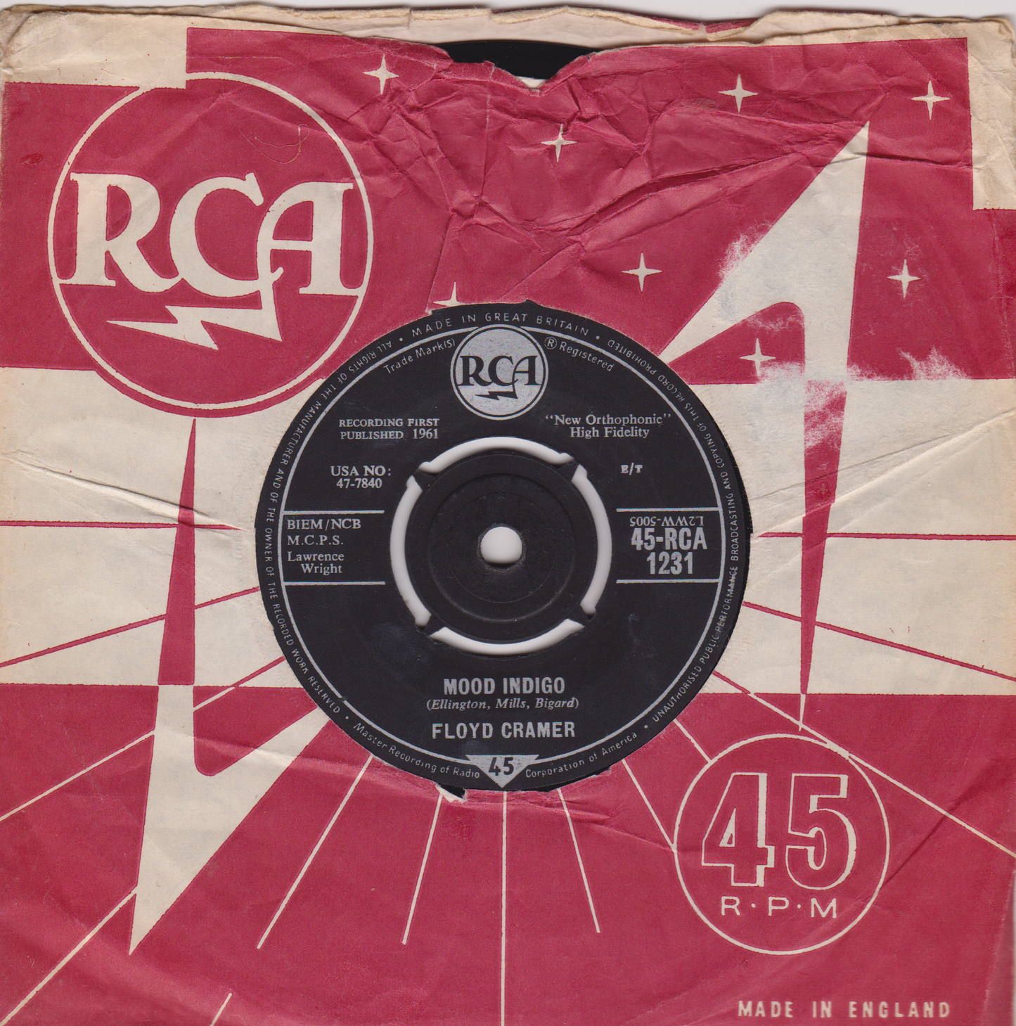 Floyd Cramer ‎– On The Rebound (RCA 1961) 7" vinyl single VG/VG