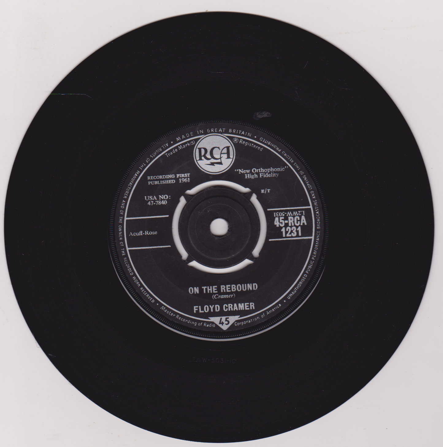 Floyd Cramer ‎– On The Rebound (RCA 1961) 7" vinyl single VG/VG