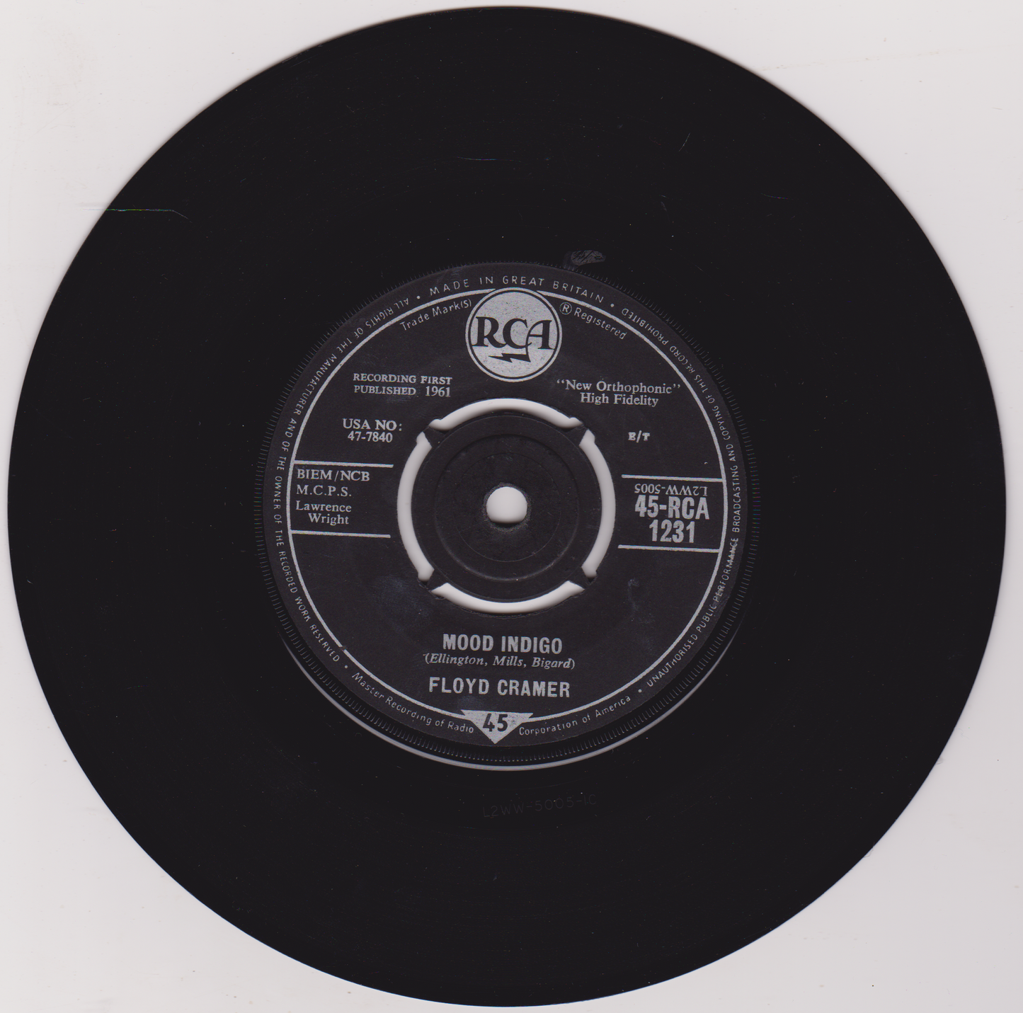 Floyd Cramer ‎– On The Rebound (RCA 1961) 7" vinyl single VG/VG