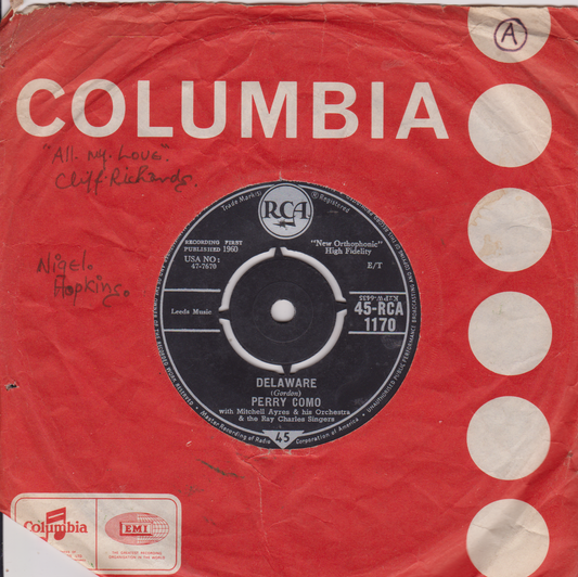 Perry Como – Delaware (RCA 1960) 7" vinyl single VG/-
