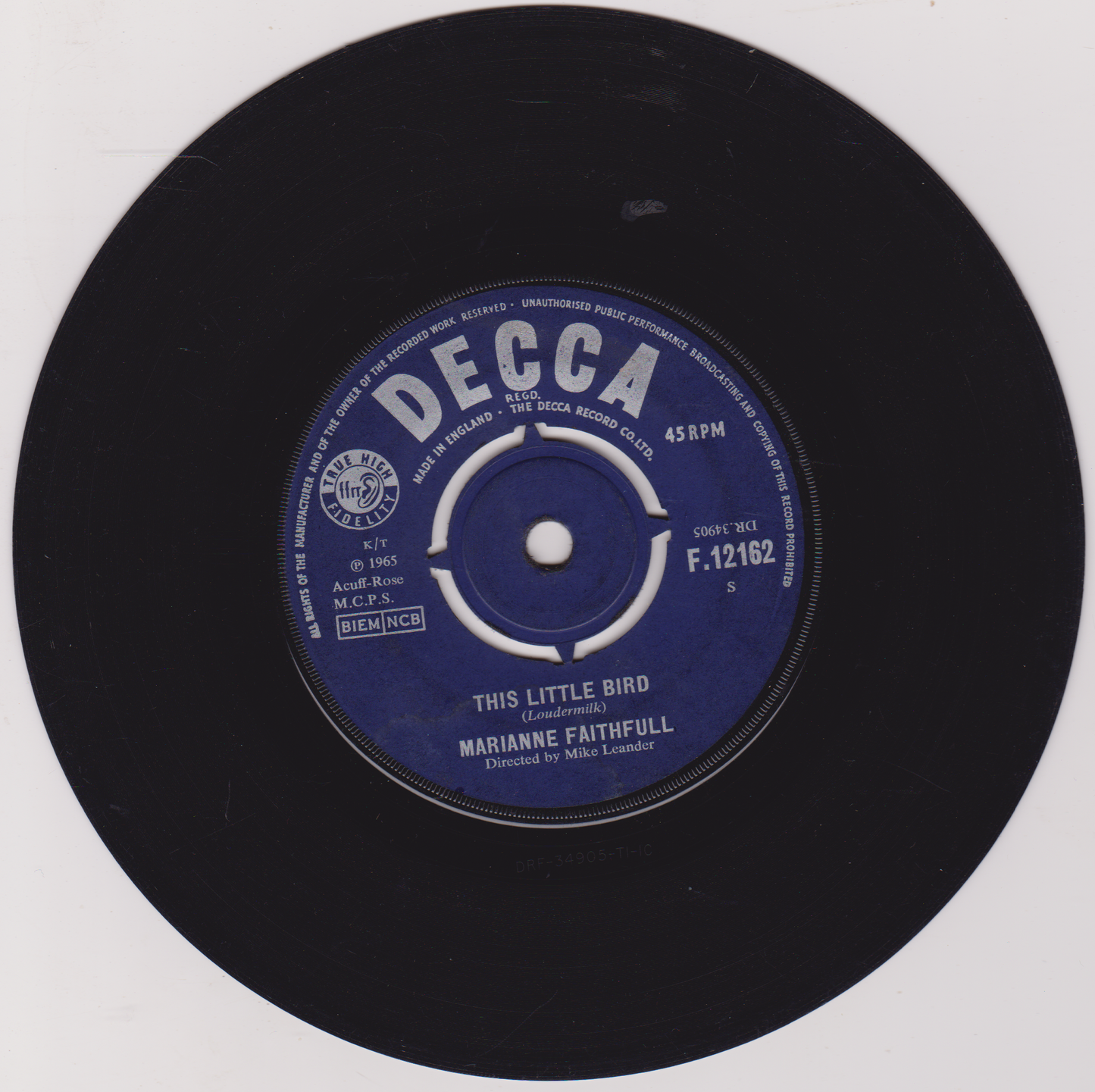 Marianne Faithfull – This Little Bird (Decca 1965) 7" vinyl single G+/VG