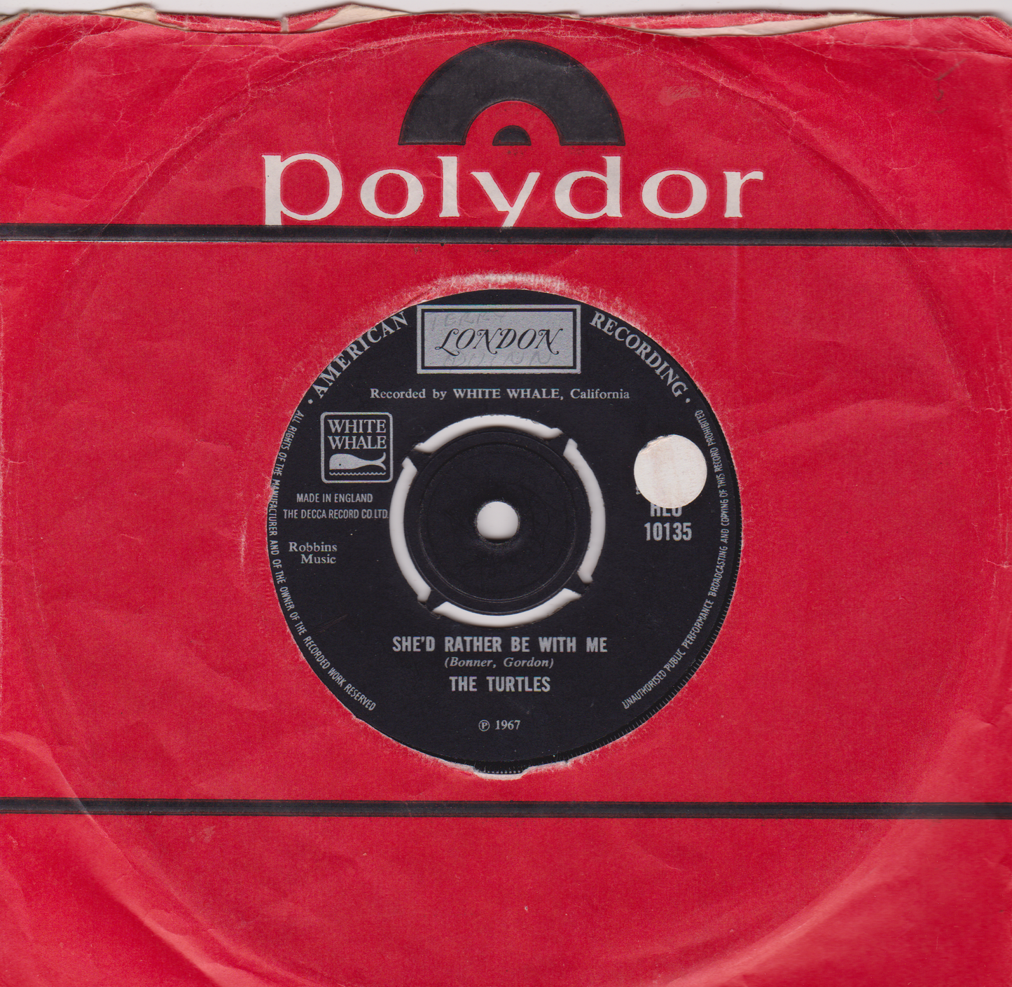 The Turtles ‎– She'd Rather Be With Me (London 1967) 7" vinyl single VG/-