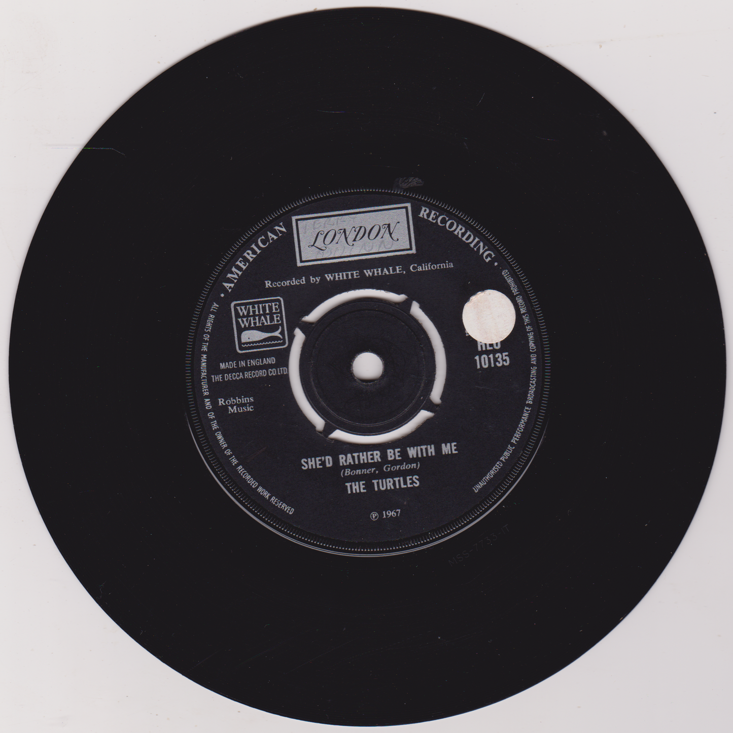 The Turtles ‎– She'd Rather Be With Me (London 1967) 7" vinyl single VG/-