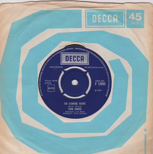 Tom Jones – I'm Coming Home (Decca, 1967) 7" vinyl single VG/VG