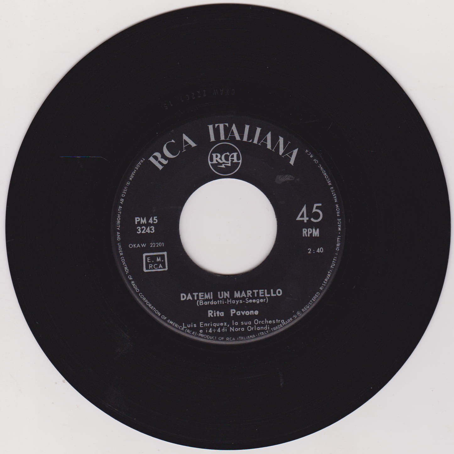 Rita Pavone ‎– Datemi Un Martello (Give Me A Hammer) (RCA Italiana 1963) 7" vinyl single VG/-
