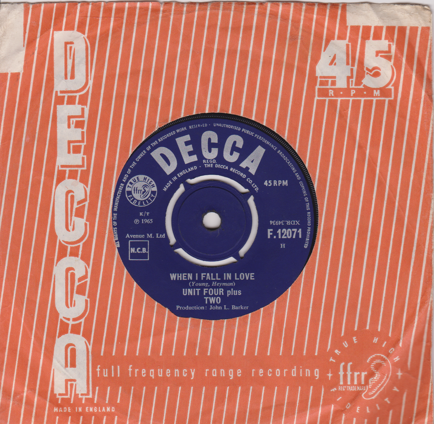 Unit Four Plus Two – Concrete And Clay (Decca 1965) 7" vinyl single VG/VG