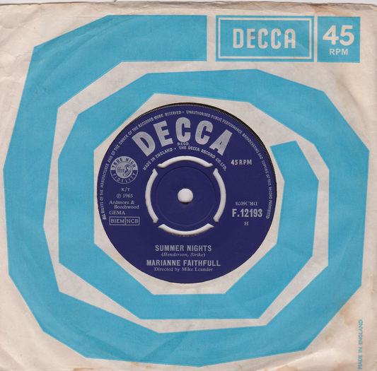 Marianne Faithfull – Summer Nights (Decca 1965) 7" vinyl single VG/-