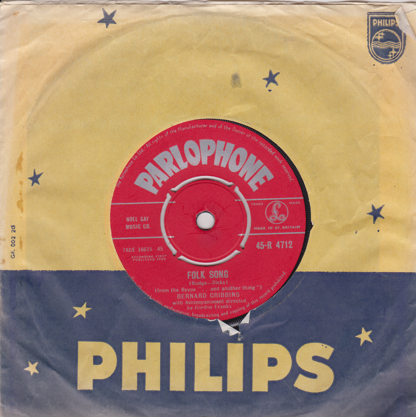 Record label with 'Parlophone' and 'Philips' branding on a yellow and blue background