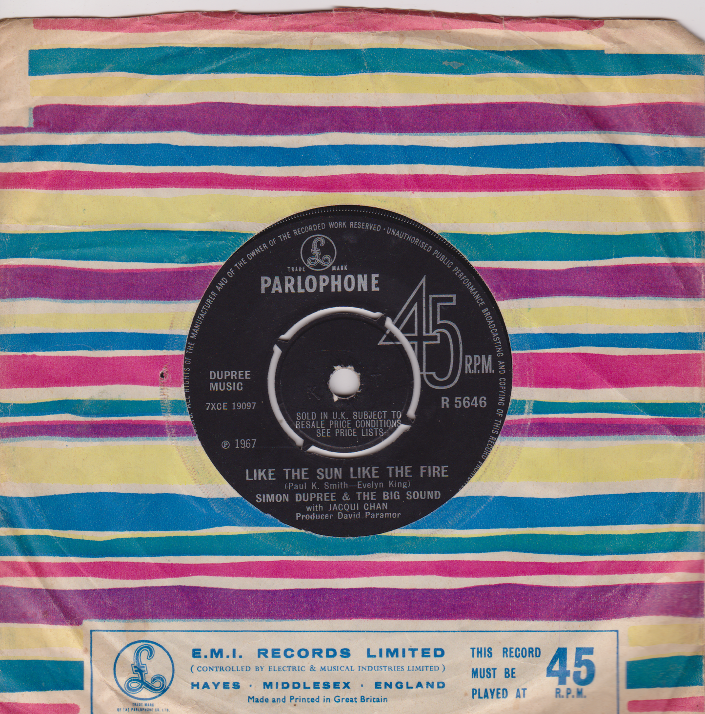 Simon Dupree & The Big Sound ‎– Kites (Parlophone 1967) 7" vinyl single VG/VG