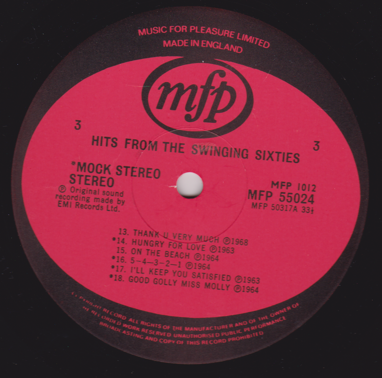 Record label with 'mfp' logo and text on a black background