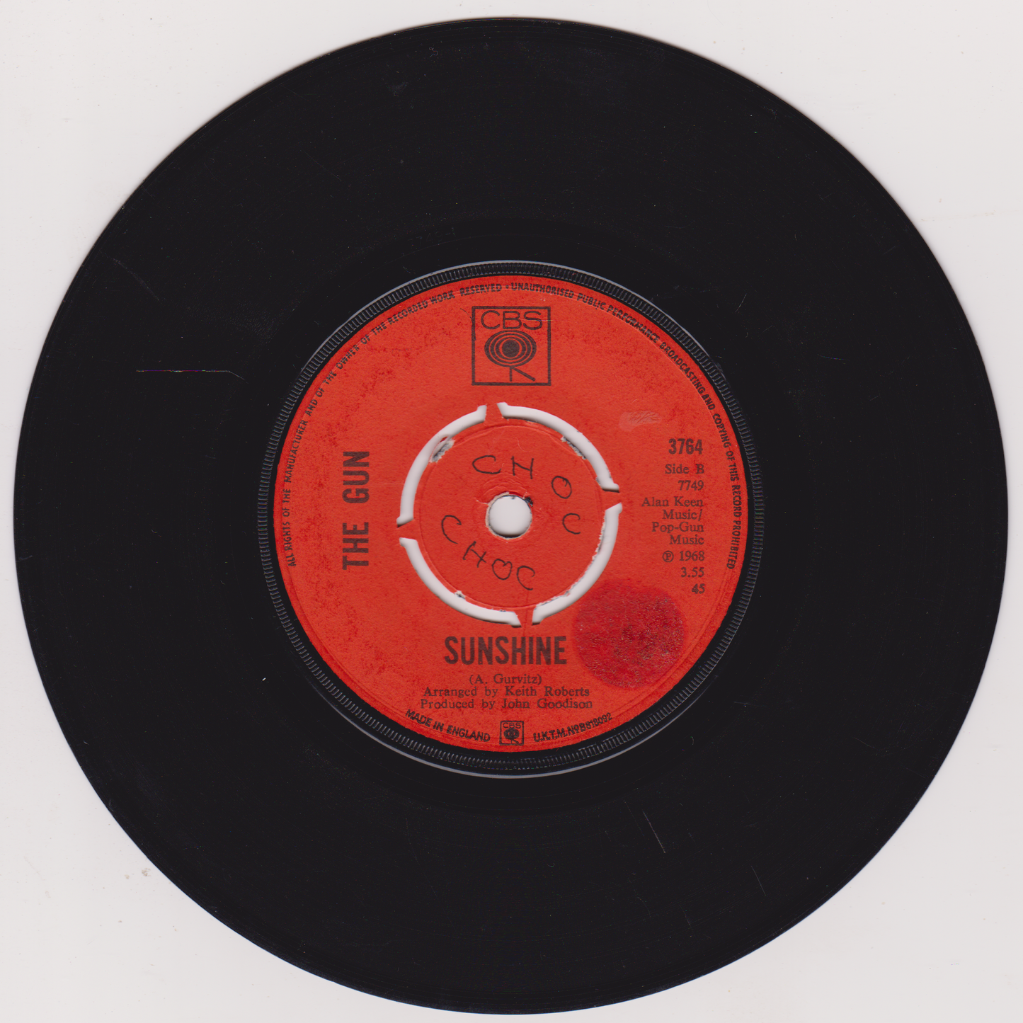The Gun ‎– Race With The Devil (CBS 1968) 7" vinyl single G+/-