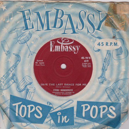 Rikki Henderson ‎– Save The Last Dance For Me (Embassy 1960) 7" vinyl single VG/G+