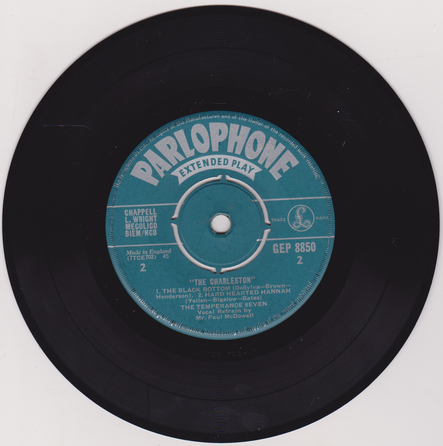 Parlophone extended play record with blue label on a white background