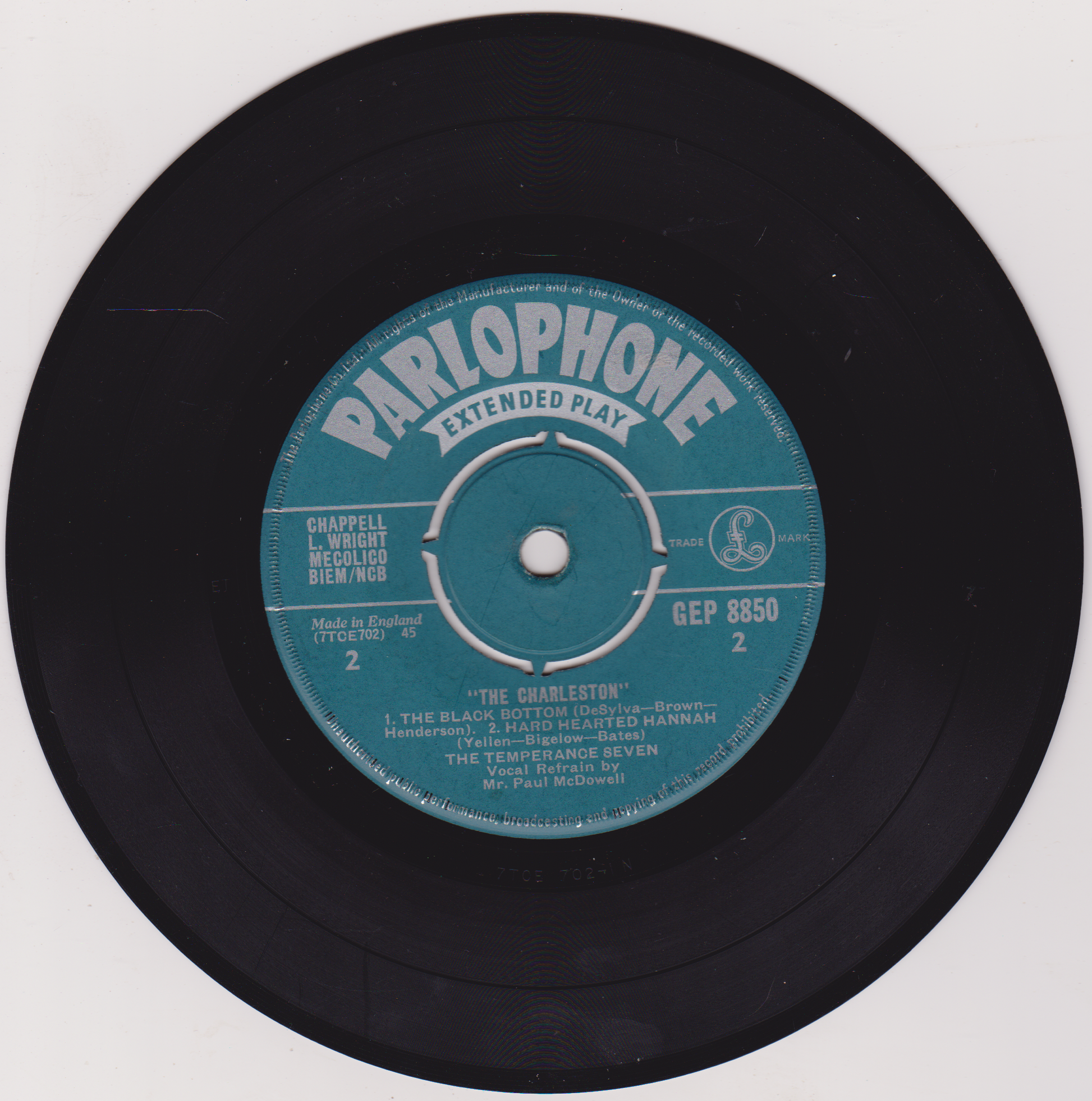 Parlophone extended play record with blue label on a white background