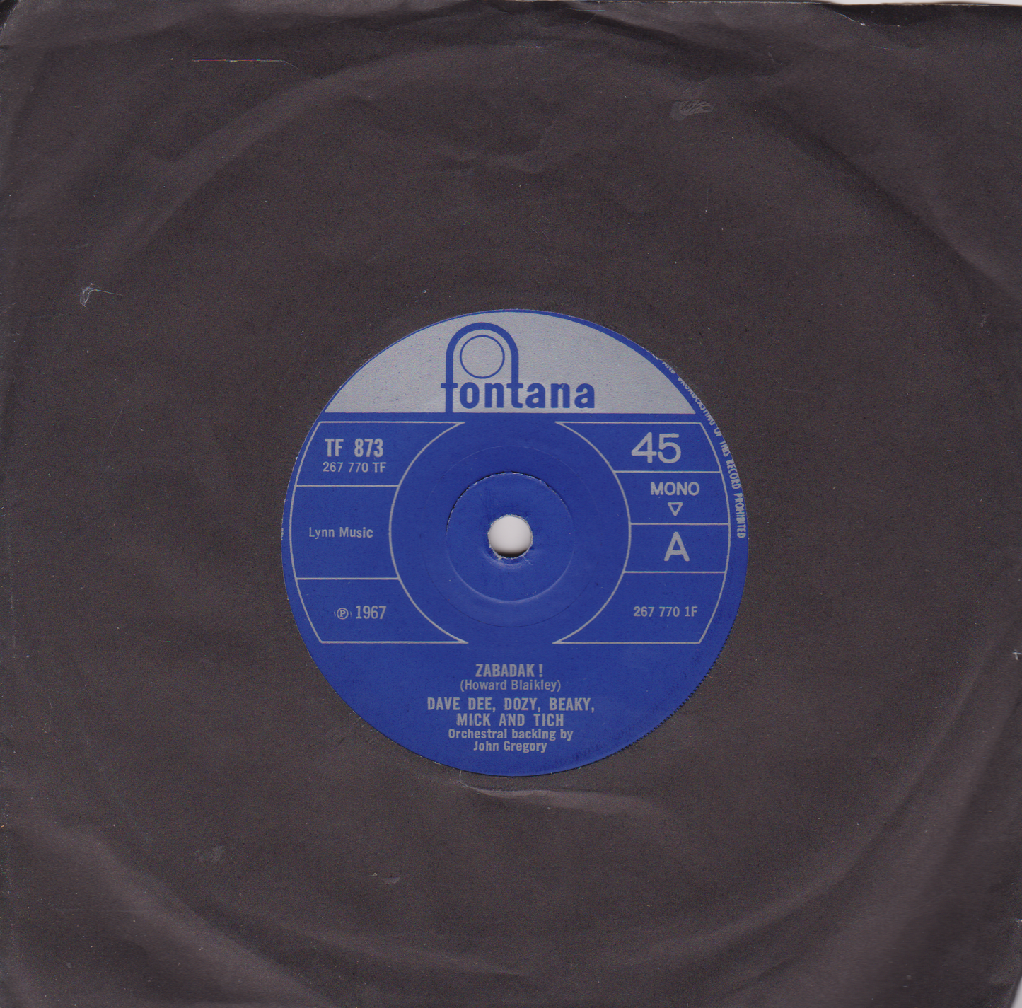 Vinyl record with a blue label featuring 'Fontana' branding on a black background