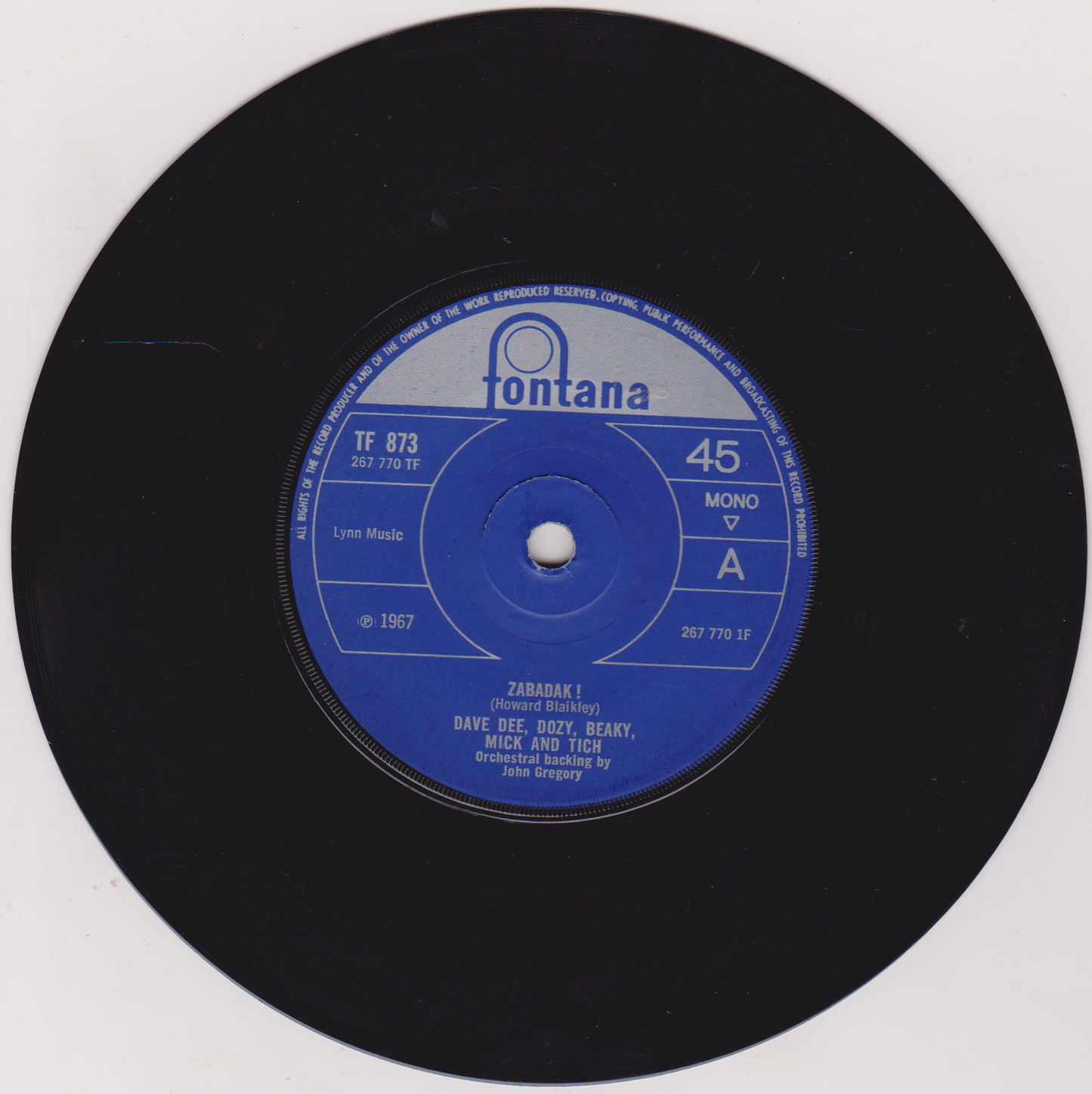 Vinyl record with a blue label featuring the Fontana logo on a white background
