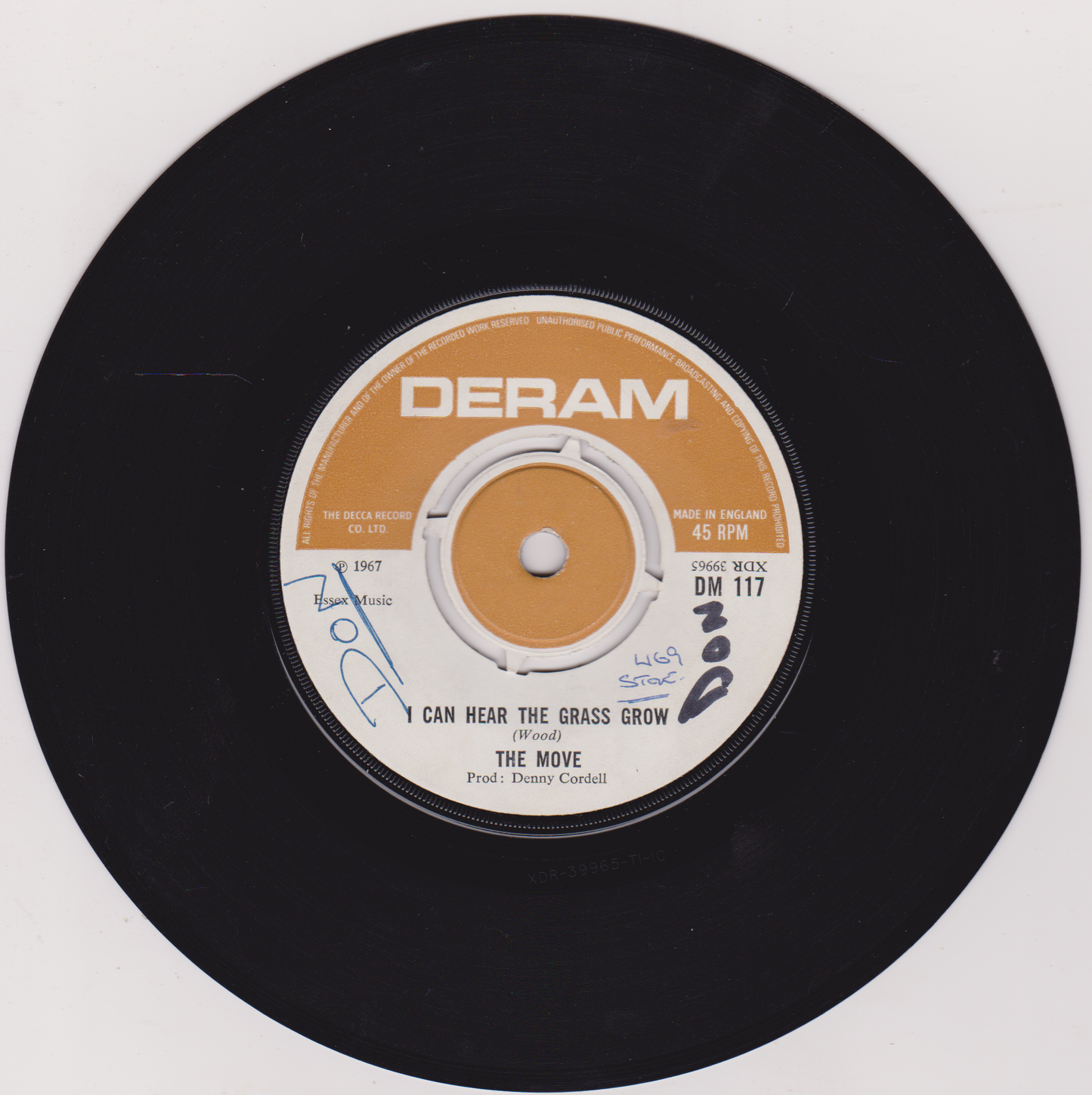 Vinyl record with Deram label on a white background