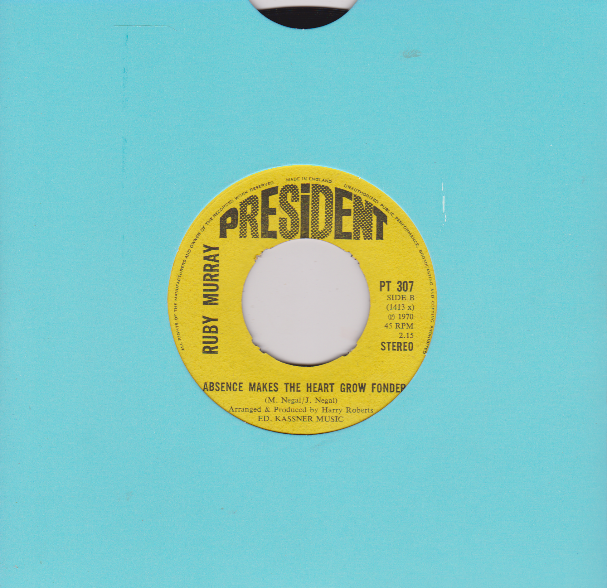 Vinyl record label with 'President' and 'Ruby Murray' on a blue background