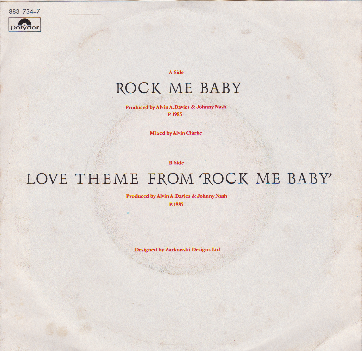 Johnny Nash – Rock Me Baby (Polydor 1985) 7" vinyl single VG/VG jukebox centre