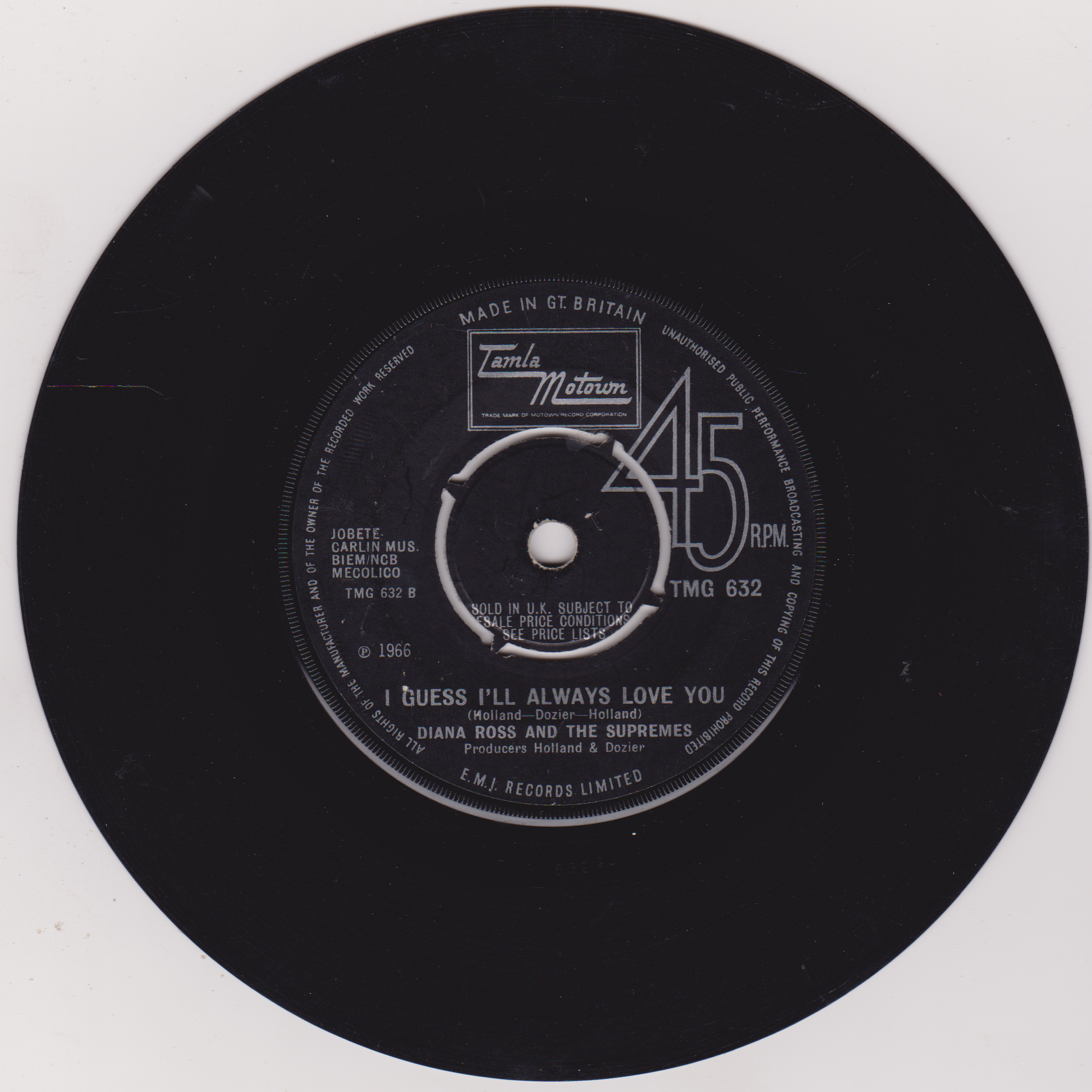 Black vinyl record with label on a white background