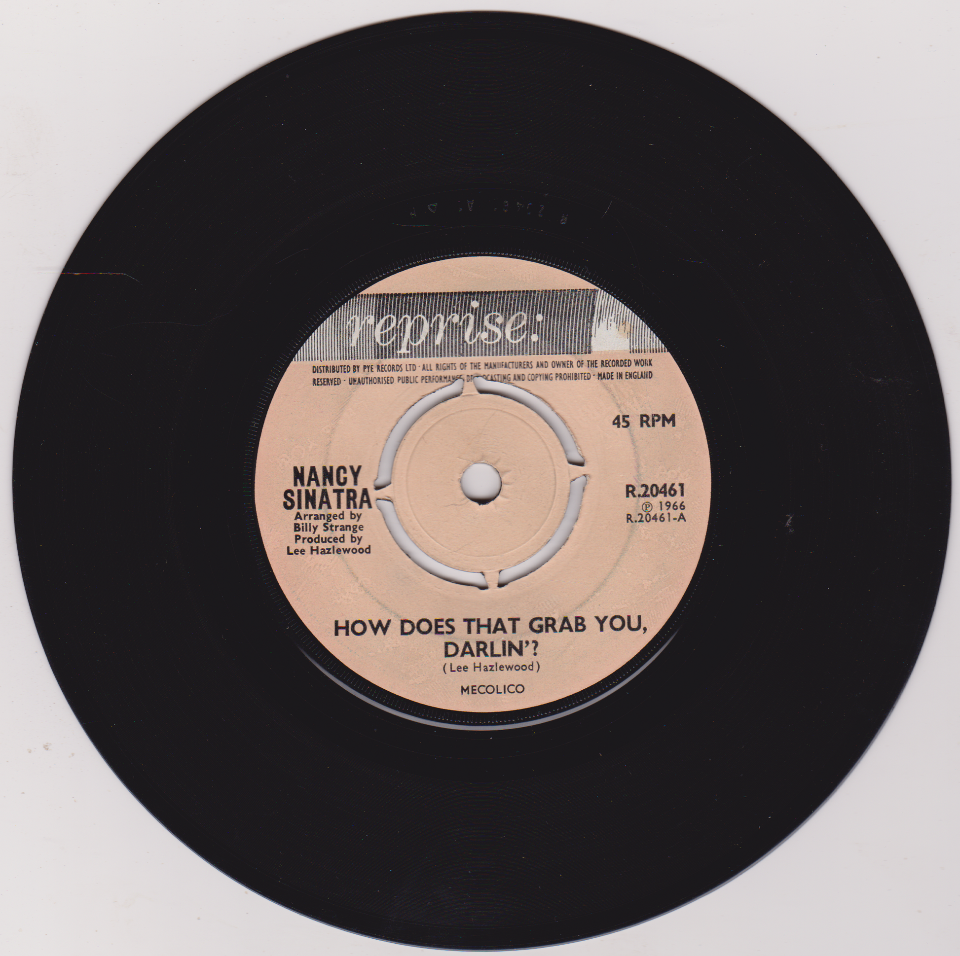 Record label of a Nancy Sinatra record with 'Reprise' label on a white background
