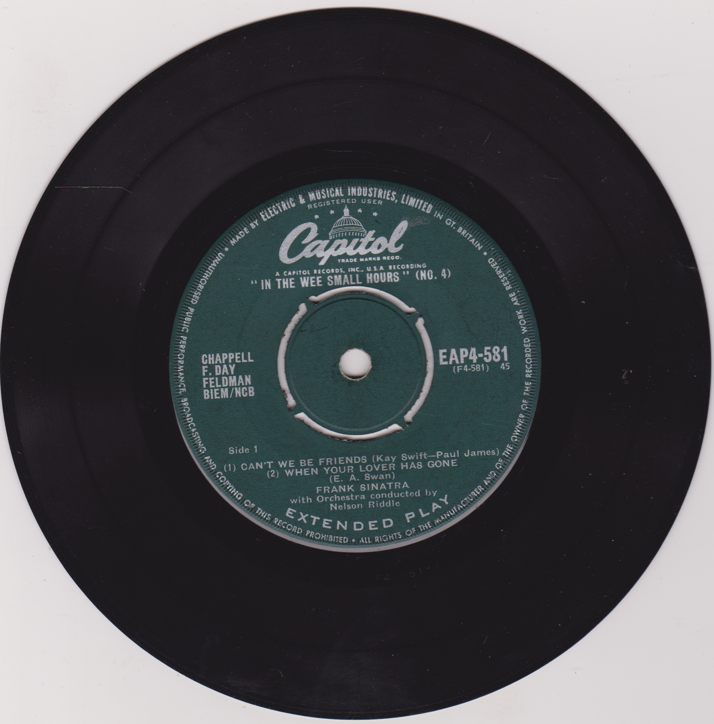 Vinyl record with Capitol label on a white background