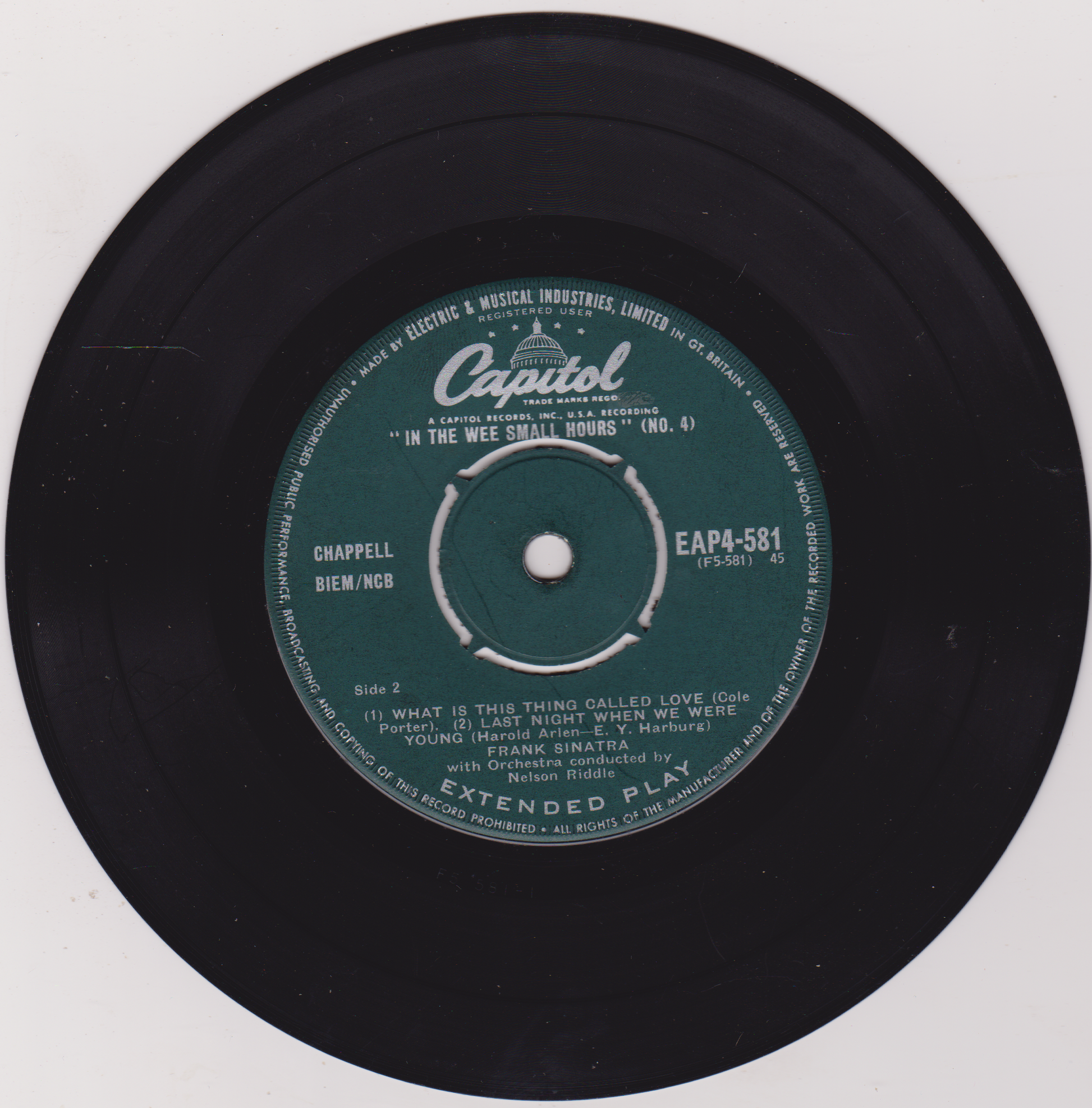 Vinyl record with Capitol label on a white background